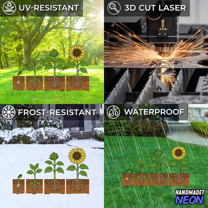 Personalized Sunflower Growth Garden Stakes Combo 2 Set, Custom Metal Gardening Markers, Decorative Outdoor Yard Sign, Art Decor Gifts for Nature Lovers, Grandmother, Mom, Dad