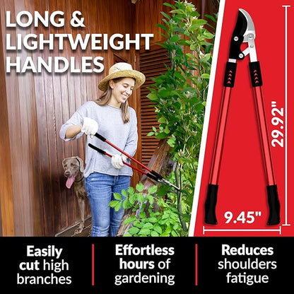 TABOR TOOLS GG11A Bypass Lopper with Compound Action, 30 Inch Tree Trimmer, Branch Cutter with ⌀ 1 3/4 Inch Cutting Capacity, Delivers Clean Cuts with Ease.