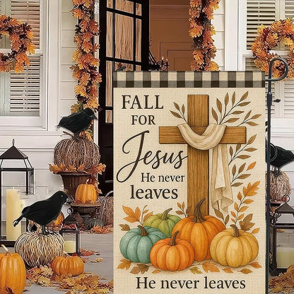 Thanksgiving Fall Garden Flag 12x18 Inch Fall for Jesus Outdoor Flag Double Sided Religious Cross and Pumpkin Yard Banner for Porch Lawn Patio Autumn Seasonal Decor