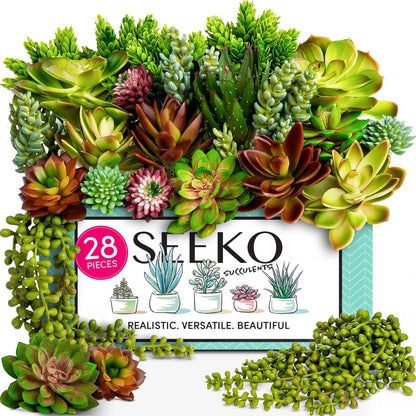 SEEKO Succulents Artificial Plants (28 Pack) - Artificial Succulents Unpotted - Premium Faux Plants - Fake Succulent for Craft - Small Plastic Assortment for Party, Cake, Garden, Home & Outdoor Decor