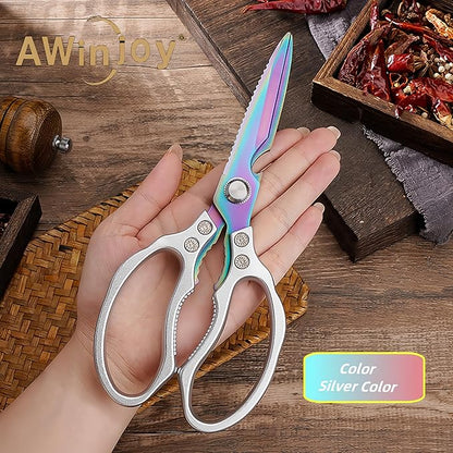 Heavy Duty Sharp Kitchen Scissors, Dishwasher Safe, Cooking Shears for Meat, Chicken, Fish, Poultry, Herb, Bread (Silver Color)