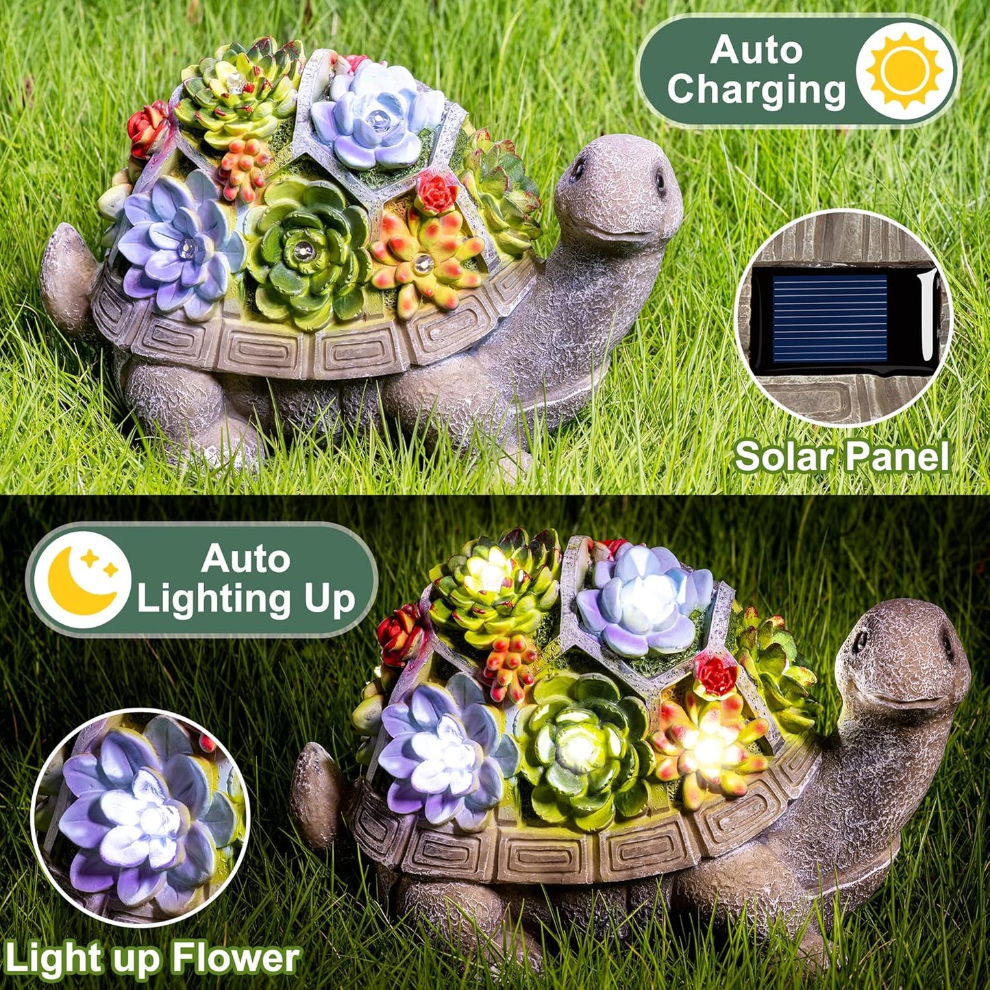 GIGALUMI 11.5 Inch Solar Garden Statues Turtle Figurine Lights for Outside Garden Decor, Yard Decorations Outdoor Housewarming Gifts for Mom, Women for Mothers Day