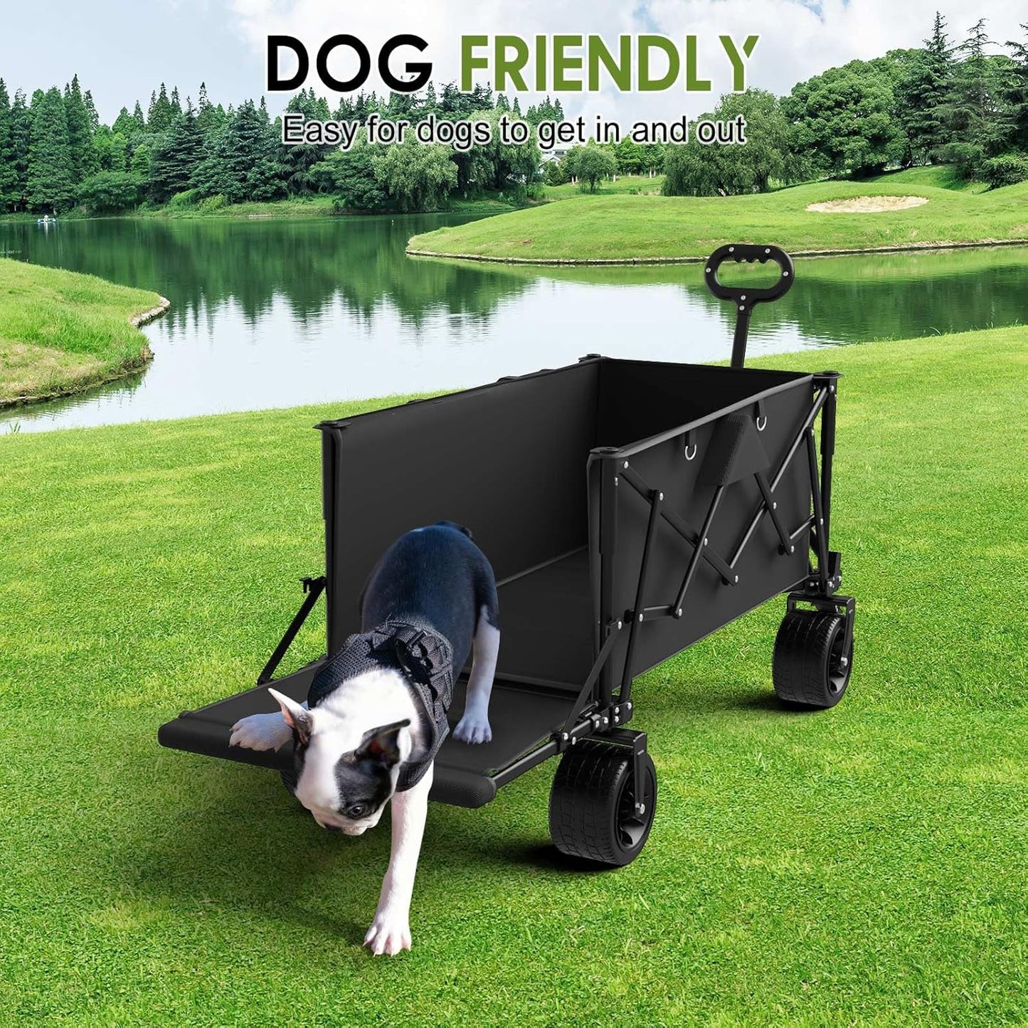 ZENPETIO 49" Collapsible Wagons Carts Foldable with Tailgate, 300L Heavy Duty Folding Wagon Cart with Big All-Terrain Beach Wheels, 360 LBS Capacity Portable Utility Wagon for Garden Outdoor Camping