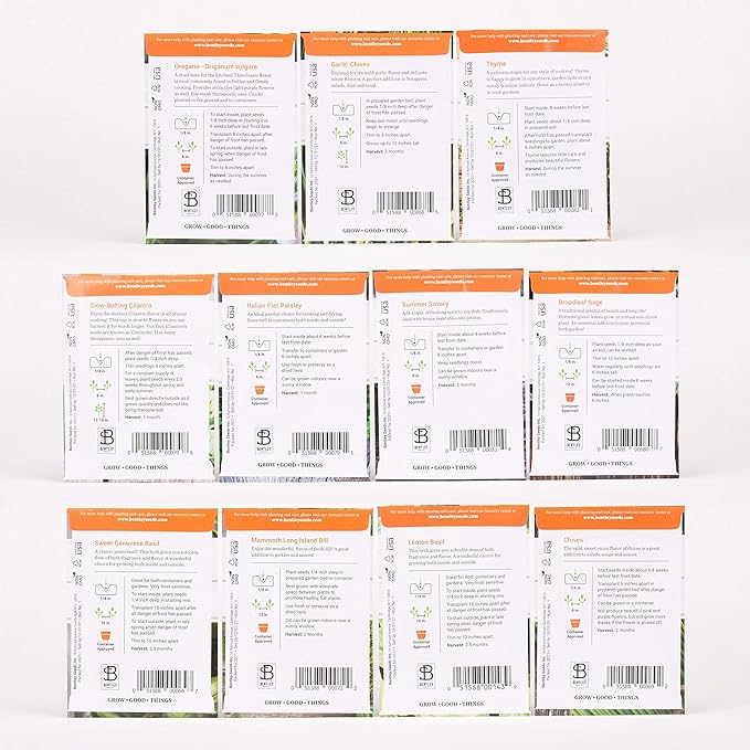 Bentley Seed Garden Variety Pack - Non-GMO Heirloom Vegetable Seeds for Planting - Assorted Herb Collection - 11 Herb Packets