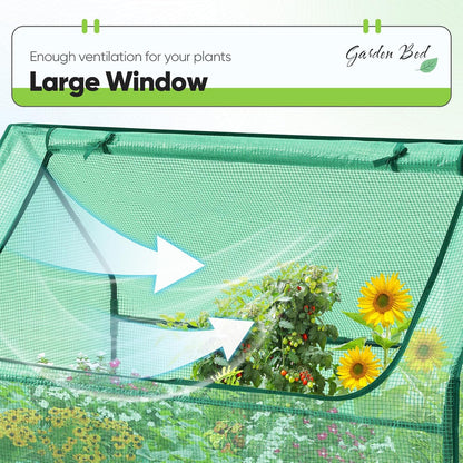 Quictent Raised Garden Bed with Cover Outdoor Galvanized Steel Planter Box Kit with Greenhouse Large Zipper Window Dual Use, 20pcs T-Type Tags & 1 Pair of Gloves Included 4x2.6x1 FT (Green)