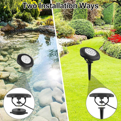 RGBW Pond Lights with Timer, 18 LED Super Bright Underwater Submersible Fountain Lights Color Changing Spotlights, Remote Control IP68 Waterproof for Fish Aquarium Tank Garden Pool (Set of 3)