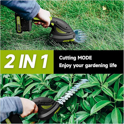 Hedge Trimmer Cordless,2 in 1 Hedge Shrub Grass Shears,21 V Electric Hedge Trimmer Grass Cutter Bush Trimmer with 2 PCS Rechargeable Battery for Garden, Lawn, Yard (Black)