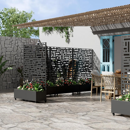 Casaphoria Metal Raised Garden Bed with Trellis and Wheels, 72"x47"x16" Planter Box for Climbing Plants, Vegetables & Vines, Features Drainage Holes and Privacy Screen, Black(Helen&Gerald)