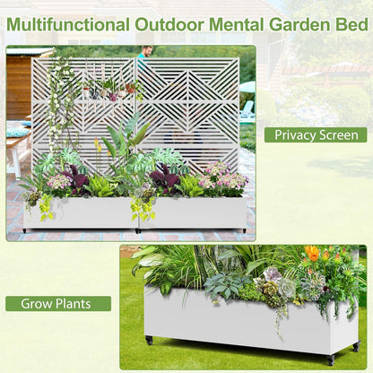 Raised Garden Bed with Trellis and Wheels,73"x47"x16" Metal Raised Garden Bed,White Diamond Metal Planter with Climbing Trellis for Vines & Vegetables