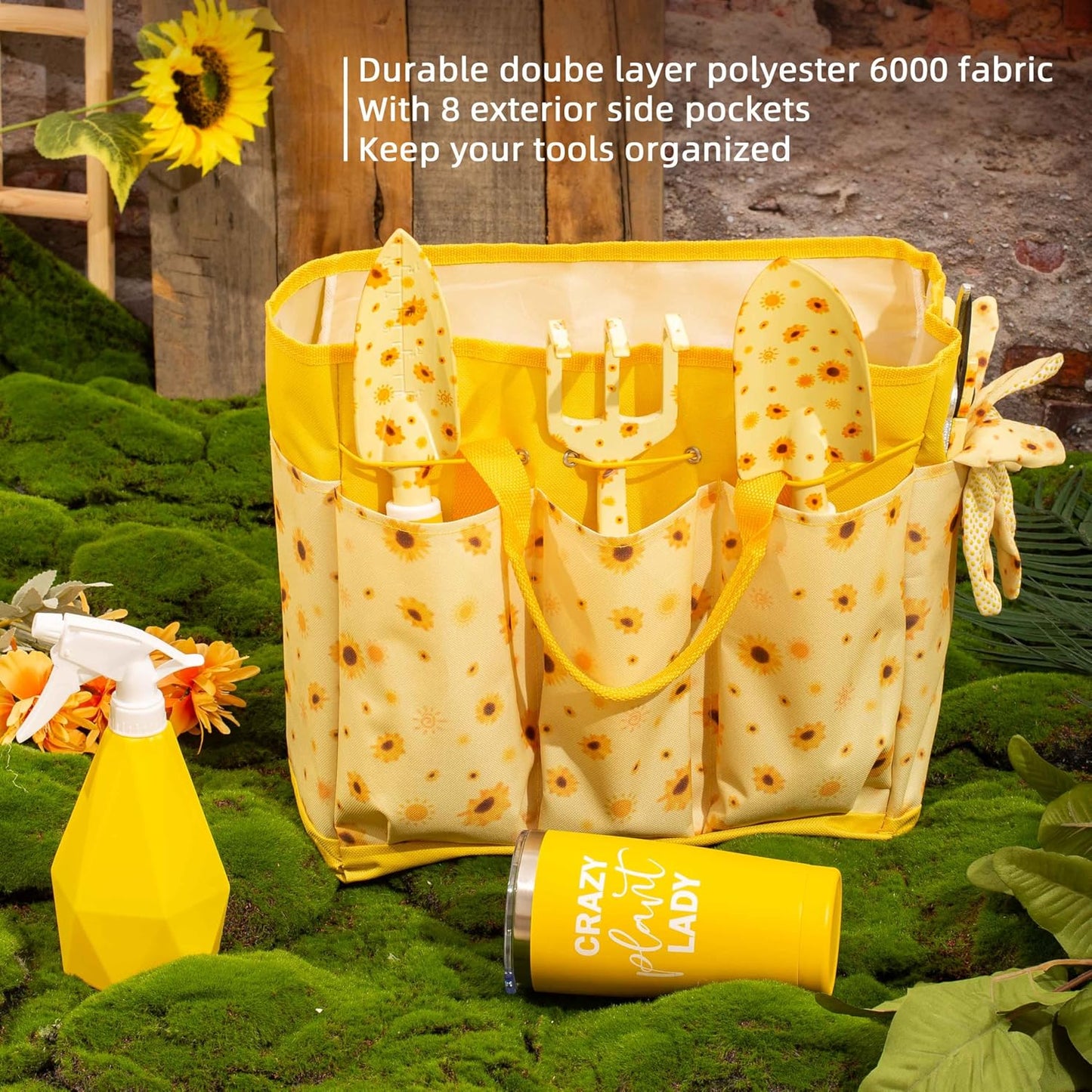 Sunflower Gardening Gifts for Women, Garden Tool Set, Heavy Duty Gardening Hand Tools with Garden Tool Bag,Yellow