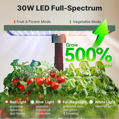 SUNCOZE 20 Pods Hydroponics Growing System Kit, Indoor Herb Garden with Grow Light 30W, 10L Large Water Tank with Adjustable Height to 25", Quiet Pump, Gardening Gifts, Green