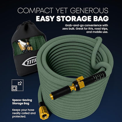 TITAN Flexible Garden Hose 10FT – Ultra Lightweight, Heavy Duty Water Hose with Brass Fittings & Jet Nozzle – Kink-Free, Non-Expanding, Durable Fabric Hose for Yard, Lawn, Car Wash, Outdoor Use