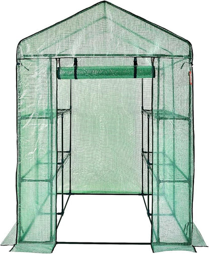 VEVOR Walk-in Green House, 55.5 x 55.5 x 78.7 inch, Portable Greenhouse with Shelves, High Strength PE Cover with Roll-up Zipper Door and Steel Frame, Set Up in Minutes, for Planting and Storage