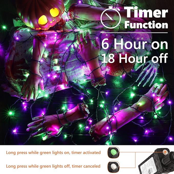 Brizled Purple & Green Halloween Lights, 78.74ft 240 LED Spooky Light String Extendable, 8 Modes Halloween Lights, Plug-in Purple Green Fairy Light with Timer for Indoor Outdoor Tree Decor