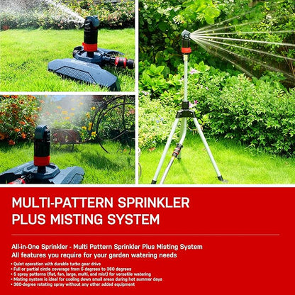 Eden 16030 5 Pattern Turbo Gear Drive Rotary Sprinkler Head Plus One-Direction Misting System for Lawn and Garden, 360 Degree Coverage