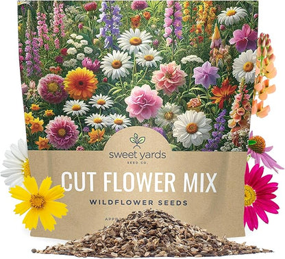 Cut Flower Garden Seeds - Extra Large 1 Ounce Packet - Over 7,500 Fresh Open Pollinated Non-GMO Wildflower Seeds - Long Lasting Annuals and Perennials with Bright Colors