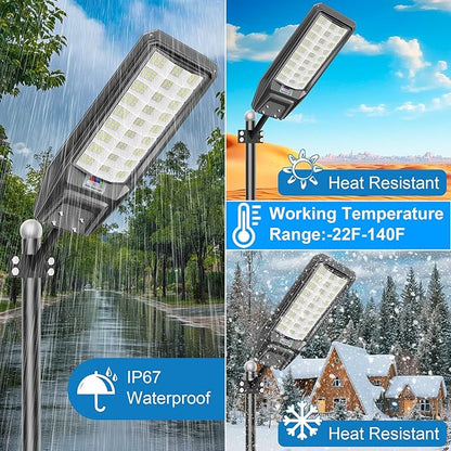 8500W Solar Street Light Outdoor Waterproof, 250000LM Large Commercial Light Solar Powered Dusk to Dawn LED Security Flood Lights with Remote/Motion Sensor, IP67 for Parking Lot/Garden/Yard