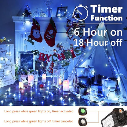 Brizled Blue & White Christmas Lights, 78.74ft 240 LED Christmas Lights, Connectable 8 Modes Xmas Tree Light, Outdoor Light String Waterproof with Memory Timer for Xmas Indoor Decor