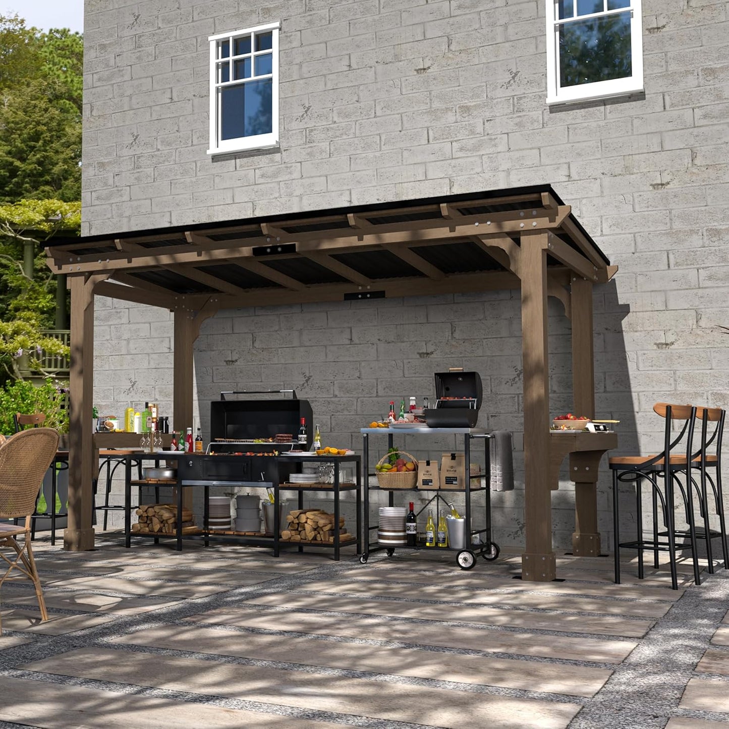 MUPATER 6 x 13 FT Wooden Grill Gazebo with Sloping Metal roof, Heavy Duty Hard Top Grill Gazebo Suitable for 2 Full-Size Grills, BBQ Canopy for Outdoor Patio, Lawn, Garden