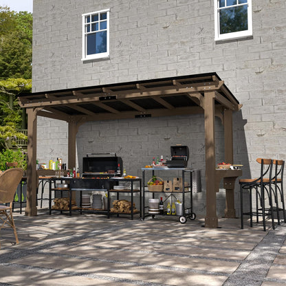 MUPATER 6 x 13 FT Wooden Grill Gazebo with Sloping Metal roof, Heavy Duty Hard Top Grill Gazebo Suitable for 2 Full-Size Grills, BBQ Canopy for Outdoor Patio, Lawn, Garden