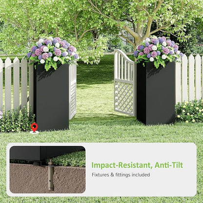 Set of 2 Planter Box Outdoor 30"H x 14.4"W x 13.6"D- Tall Planters for Outdoor Patio/Porch, All-Weather with Anti-dumping Kit, Durable Galvanized Steel, Modern Design for Plants, Flower, Garden