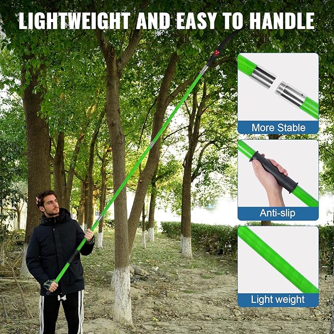 Manual Pole Saw 27ft Extendable Tree Pruner Manual Branches Trimmer Tree Branch Garden Tools Loppers Hand Pole Saws with Lightweight 8 Fiberglass Handles, for Pruning Palms and Shrubs