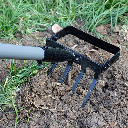 Suchtale 82 Inch Stirrup Hoe and 5-Tines Rake, Action Hoe for Weeding, 2 in 1 Scuffle Hoe with 37-82"Adjustable Handle, Hula Hoe Cultivator for Loosening Soil, Loop Hoe for Garden Weeding and Planting