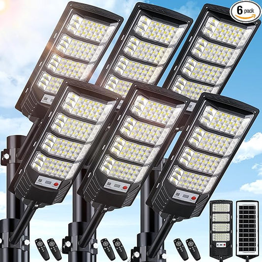 6 Pack Solar Street Lights Outdoor Waterproof, 20000LM 6500K LED Motion Sensor Lights, Dusk to Dawn Solar Flood Lights with Remote,Parking Lot Light,Commercial Area Lighting for Outside