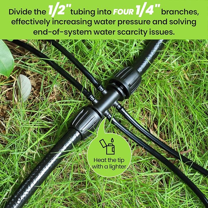 Bonviee 1/2" Irrigation Tubing with 4 Packs 6-Way Connectors - 50FT Drip Irrigation Tubing Ideal for Garden Irrigation System or as Blank Distribution Hose for Any Project