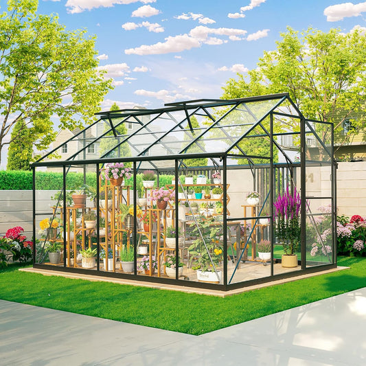 Outdoor Greenhouse, Polycarbonate Green House, Small Walk-in Greenhouse with Vented Roof Window, Windproof Aluminum Frame with Quick-Installation Structure, Suitable for Gardening