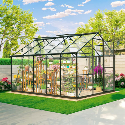 8×10FT Green Houses for Outside , Walk in Polycarbonate Greenhouse for Outdoors, Greenhouse Kit with Endurance PC Transparent Panels, Withstands Wind and Snow to Protect Vegetable or Plants
