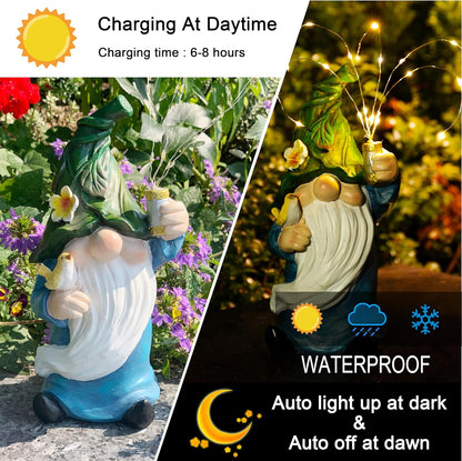 Malister Gnomes Garden Statue with Firework Solar Light, Outdoor Decor for Outside, Gnome Art, Patio Lawn Yard Statues, Naughty Funny Gifts