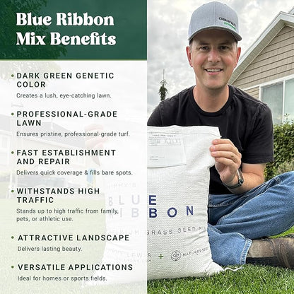 Nature’s Seed Jimmy's Blue Ribbon Mix, Kentucky Bluegrass and Perennial Ryegrass Grass Seed Blend, High-Traffic, for Garden, Lawn, Yard, 5 lbs