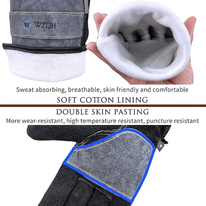 Leather Work Gloves for Men or Women. X-Large Glove for Gardening, Tig/Mig Welding, Construction, Chainsaw, Farm, Ranch, etc. Cowhide, Cotton Lined, Utility, Firm Grip, Durable. Grey-Black XL