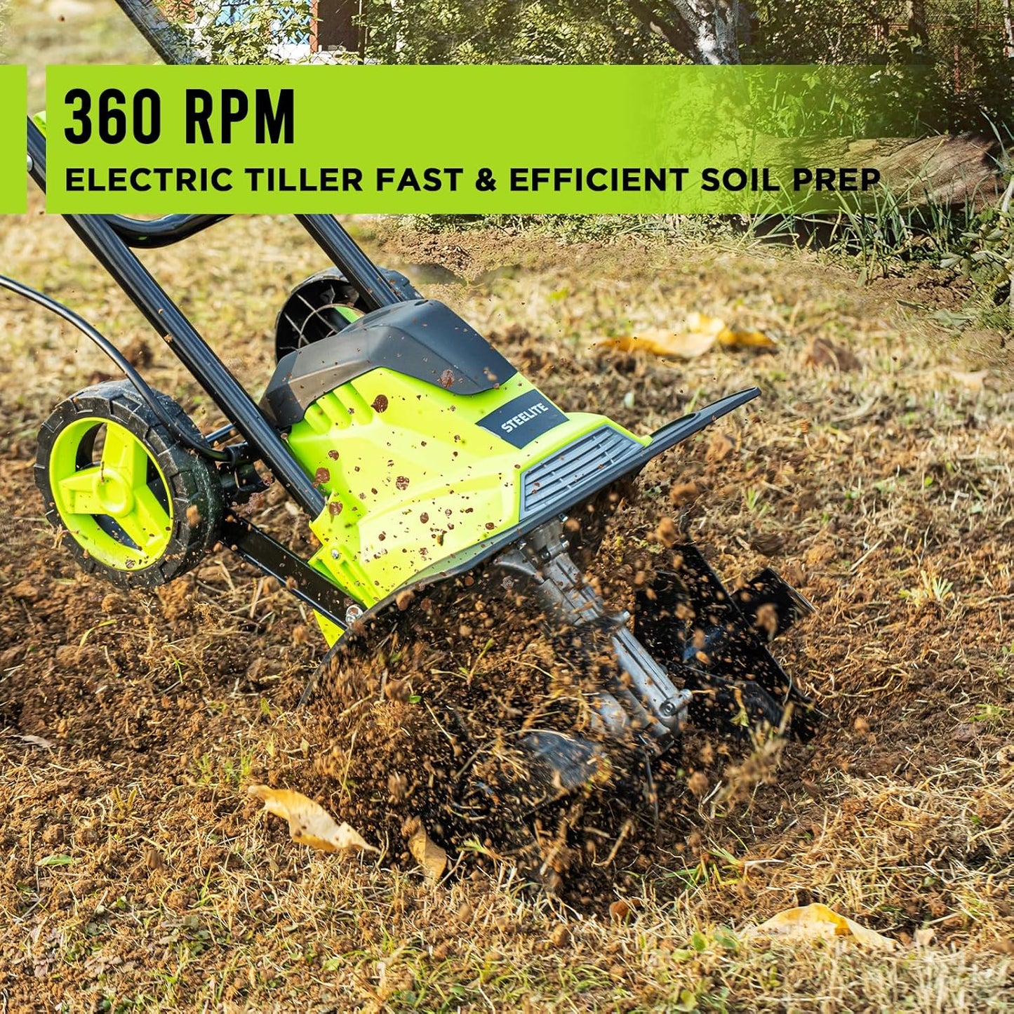 STEELITE 14-Inch Corded Electric Tiller, 10 Amp Powerful Garden Cultivator for Soil Preparation and Landscaping – Lightweight, Durable, and Easy to Use