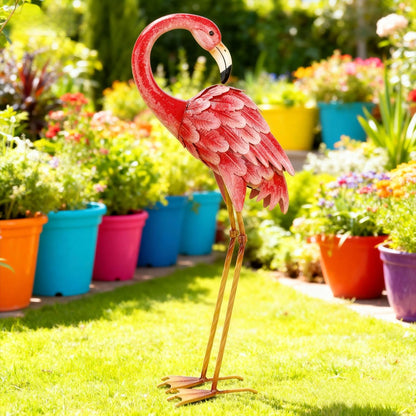 Shorayn Garden Statues Flamingo Sculptures Metal Yard Art, Pink Bird Art Outdoor Backyard Decor Patio Lawn Porch Ornament Flamingo Yard Decoration