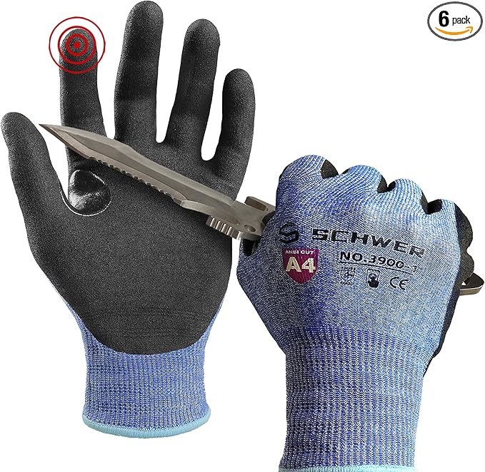 Schwer AIR-SKIN Cut Resistant Gloves AR3900 with Extreme Lightweight & Thin, ANSI A4 Wire Metal Gloves for Refined Work, Touch-screen, Fiberglass-free, 3D-Comfort Fit, Breathable, Non-PFAS, 6 Pair, M