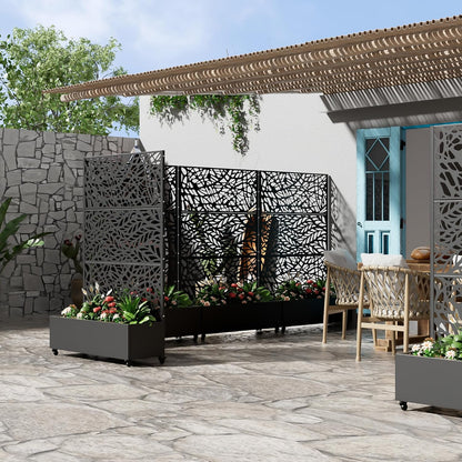 Casaphoria Metal Raised Garden Bed with Trellis and Wheels, 72"x 47"x 16" Planter Box for Climbing Plants, Vegetables & Vines, Features Drainage Holes and Privacy Screen,Black(Black-Spring&Net)