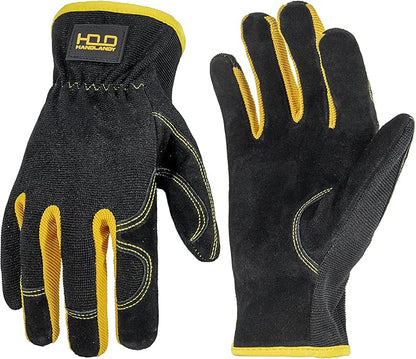 HANDLANDY Men Leather Gardening Gloves, Utility Work Gloves for Mechanics, Construction, Driver