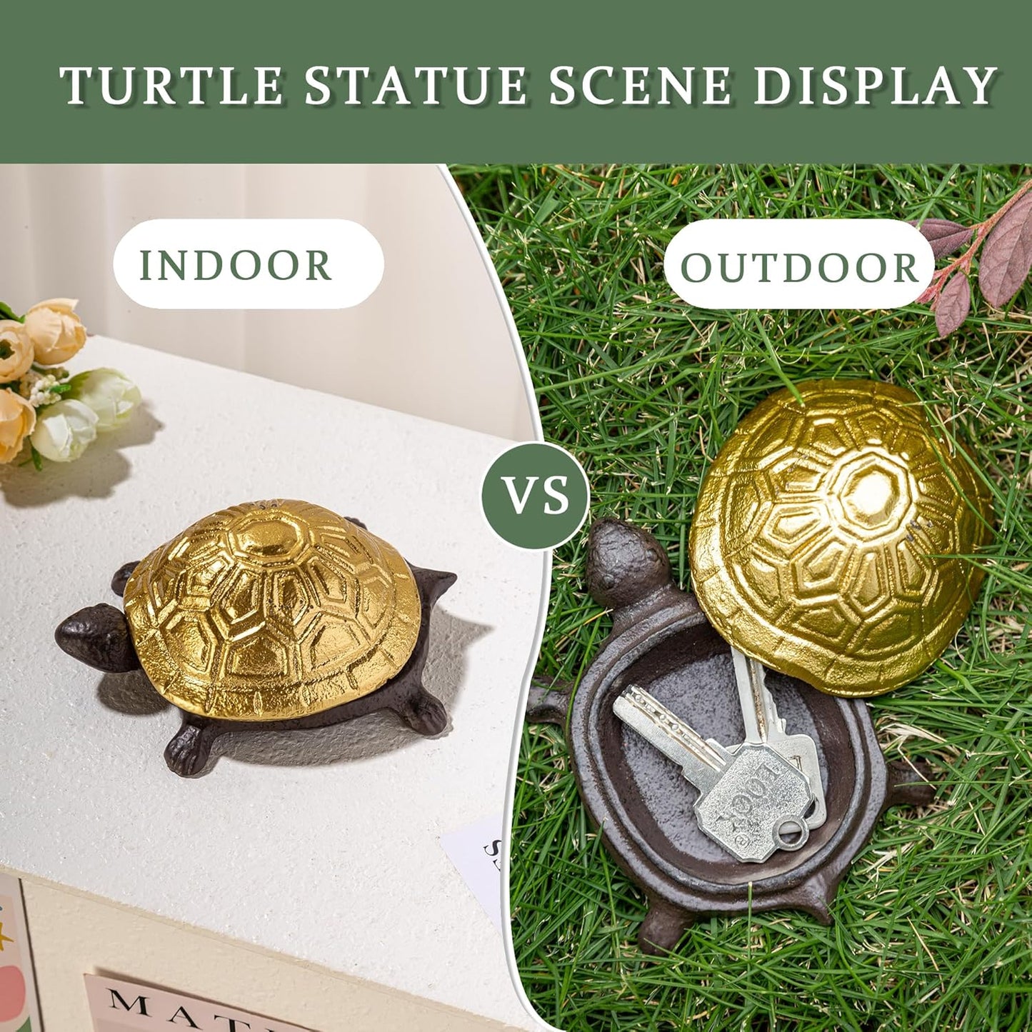 Spare Key Hiders Outside Cast Iron Turtle Hidden Key Holder for Outdoor, Yard, Patio Hide A Key and Decoration Garden, Gold