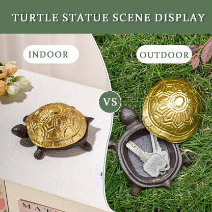 Spare Key Hiders Outside Cast Iron Turtle Hidden Key Holder for Outdoor, Yard, Patio Hide A Key and Decoration Garden, Gold