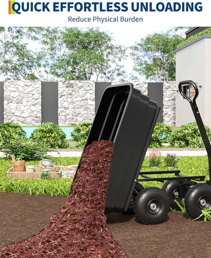 GarveeLife Poly Dump Cart - Heavy Duty 1200lbs Garden Cart with Quick-Release Dumping 13" Tires, Utility Wagon for Yard Work, Landscaping, Gardening