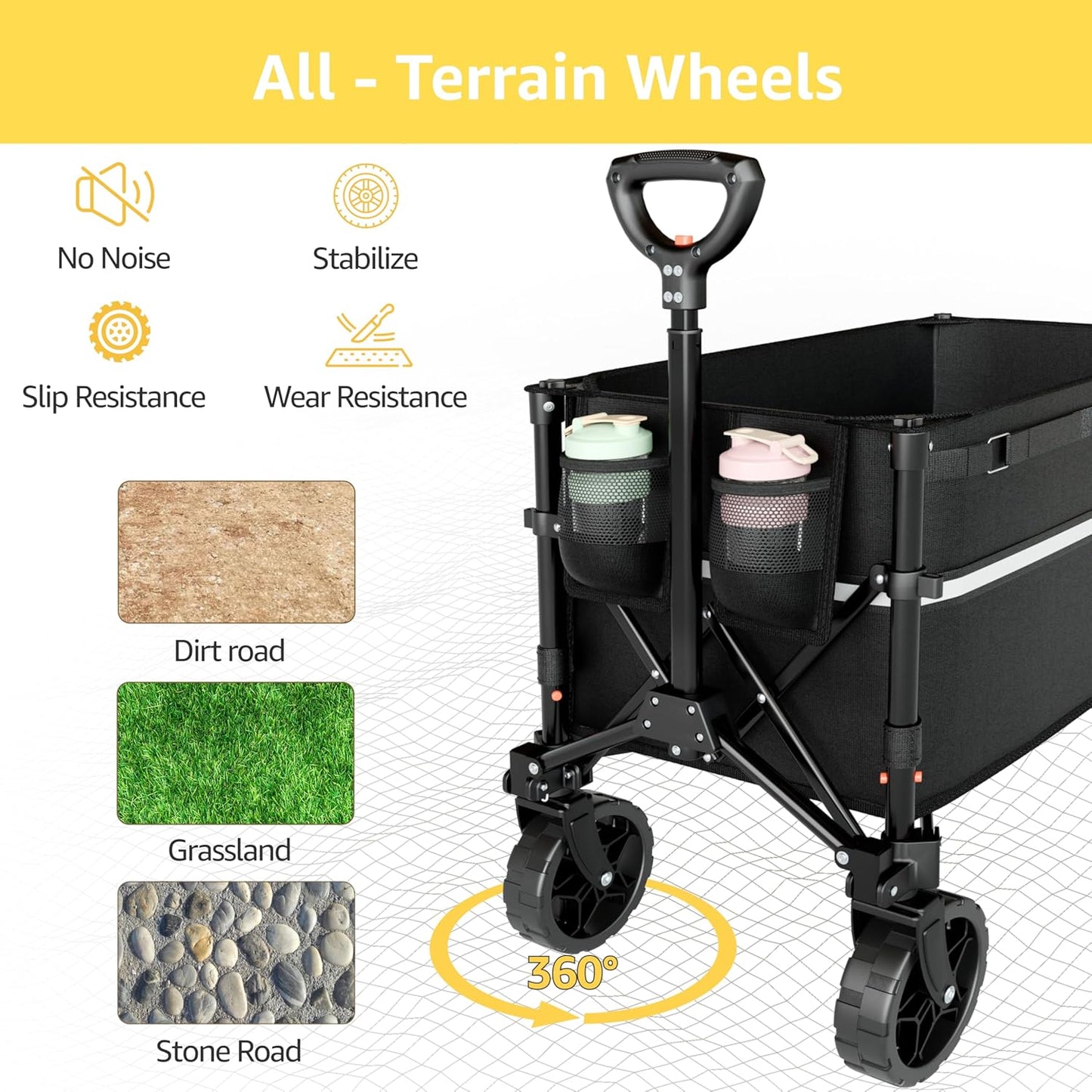 Collapsible Wagon Cart with Wheels Foldable - Folding Utility Heavy Duty Wagons Carts for Grocery Sports Garden Shopping Camping Wheelbarrows (Black, 120L)