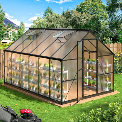 WKM 8x12 FT Greenhouse for Outdoors, Quick-fit Structure Green House with Window for Ventilation, Aluminum Greenhouse for Garden Backyard, Black