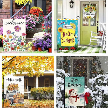 Seasonal Garden Flags Set of 12 Double Sided 12 x 18 Inch, Small Yard Flags for Outside, Summer Fall Garden Flag, Christmas Halloween Winter Outdoor Flag, Holiday Garden Decorations for All Season