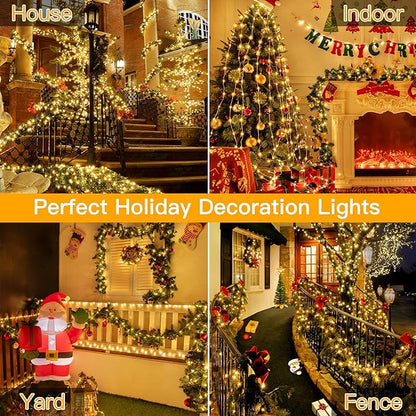 Ollny Christmas Lights Warm White, 600LED 197FT Christmas Tree Lights IP67 Waterproof, Plug in Fairy Lights with Remote 8 Modes Timer, Xmas Light for Outdoor Indoor House Holiday Decor
