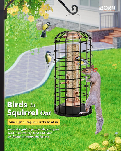 iBorn Squirrel Proof Bird Feeder - Pigeon Proof Cage for Outside With Pestoff Hanging Wild Bird Seed for Mix Blends - Heavy Duty All Metal Copper 14 Inch