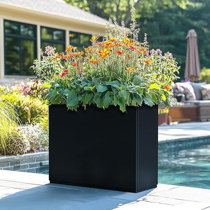 Tall Metal Planter, 9" W x 26" H Large Rectangular Planter Box for Outdoor or Indoor, All-Weather Durable Plant Box with Drainage Holes & Removable Shelf for Patio, Porch, Garden, Trees, Flowers