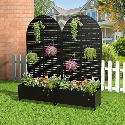 Casaphoria Metal Raised Garden Bed with Trellis and Wheels, 72"x35"x16" Arched Planter Box for Climbing Plants, Vegetables & Vines, Features Drainage Holes and Privacy Screen (Black-Louvered)