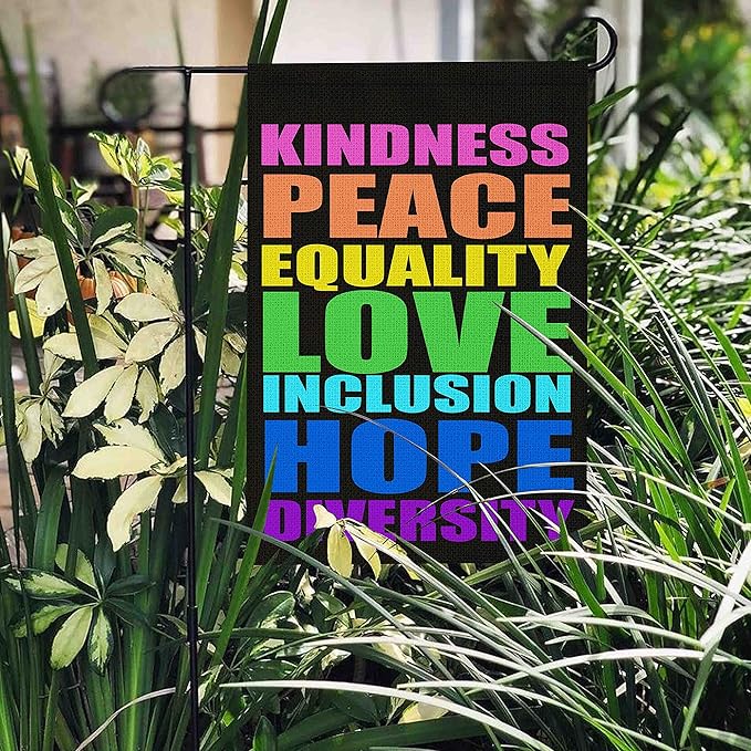 Pride Flag Kindness Peace Equality Love Inclusion Hope Diversity Garden Flag Vertical Double Sided 12.5"X18" Burlap Spring Summer Yard Sign Be Kind Flag Patio Outdoor Decoration